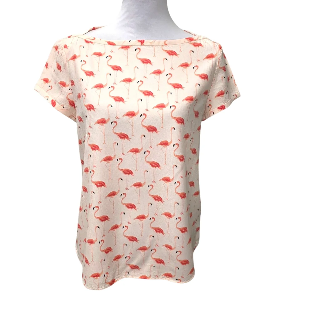 Kate Spade Flamingo Print Women's Top Boat Neck Women's Size 6